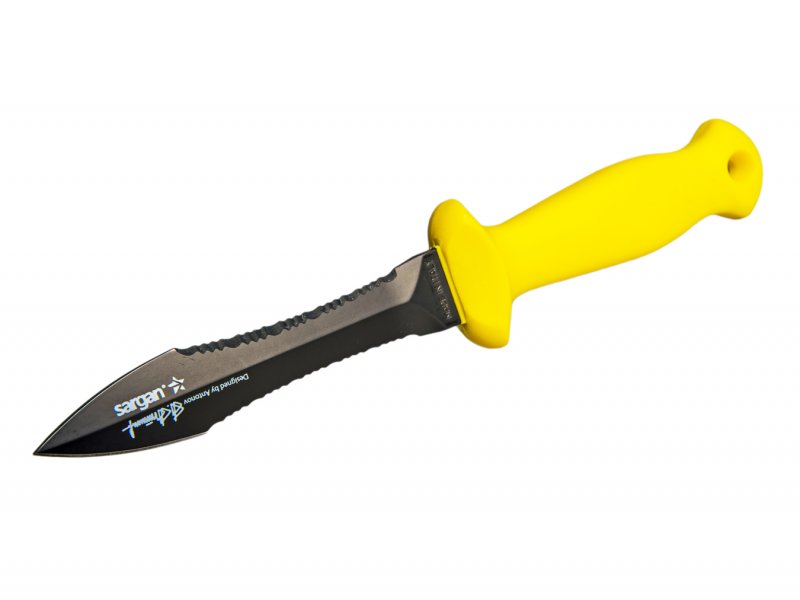 Нож сарган тургояк-стропорез тефлоновое покрытие желтая ручка