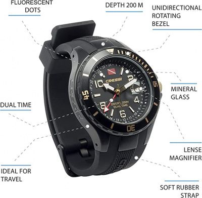 Часы Cressi MANTA WATCH 100m BLACK BLACK- BLACK CASE