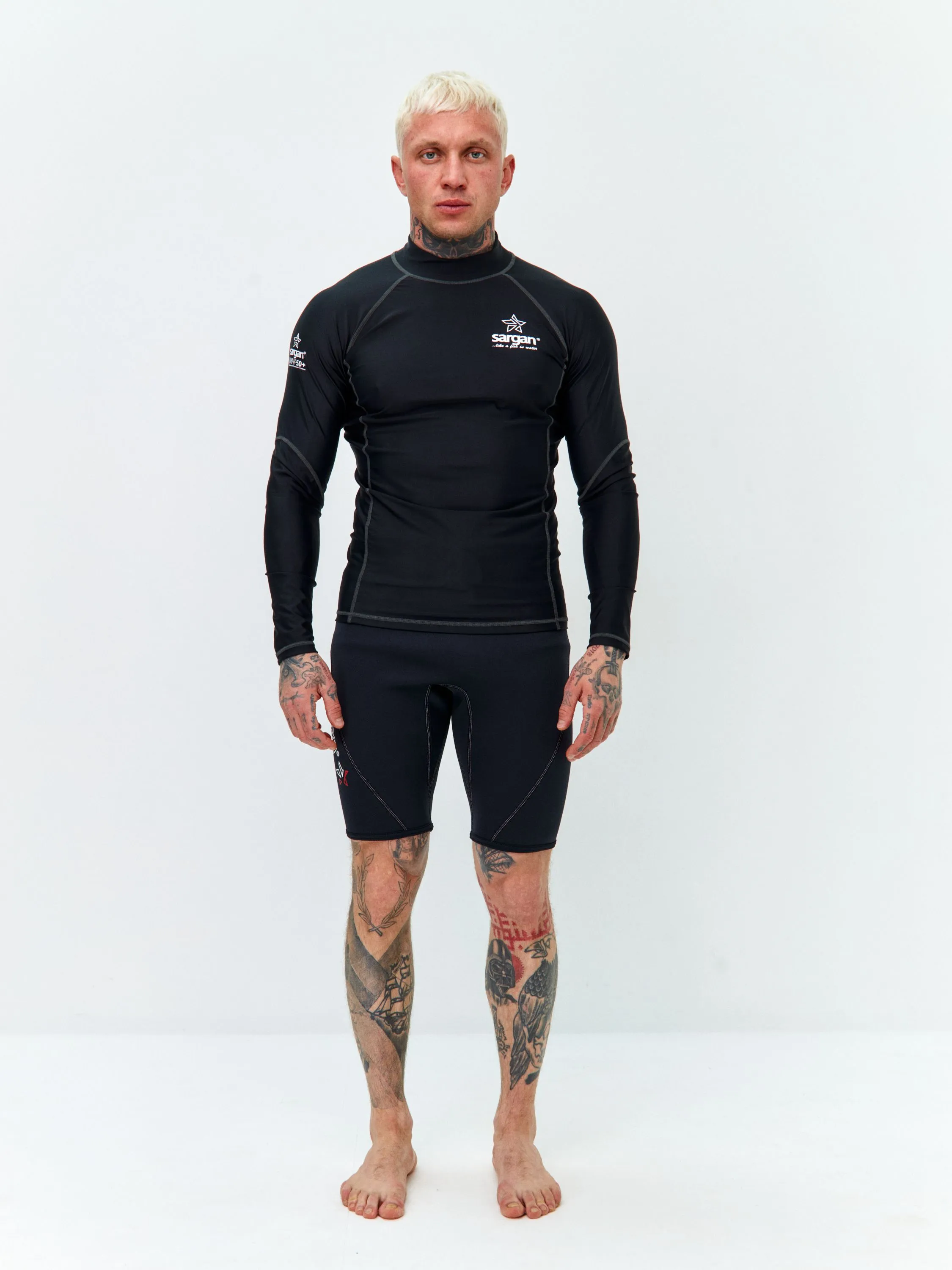 Футболка рашгард лонгслив САРГАН "АГИДЕЛЬ 1.0" муж. UPF 50+черный-черный-черный