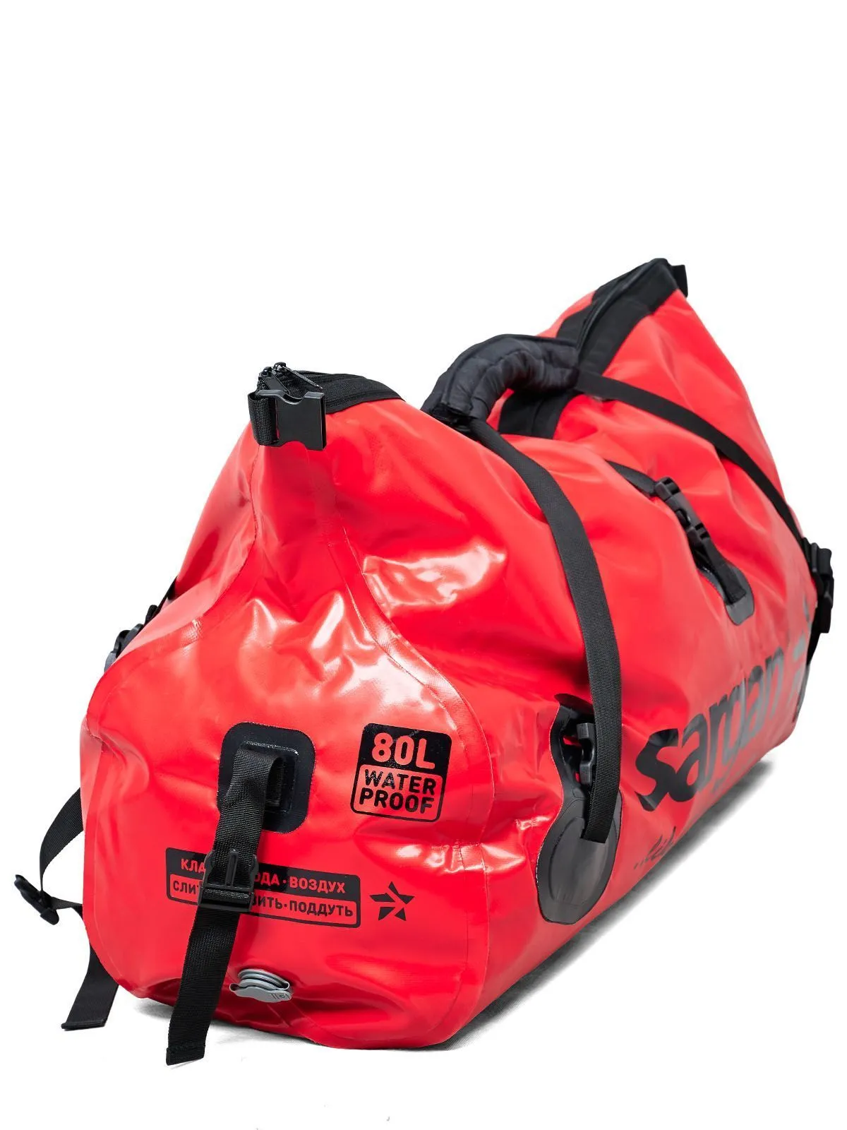 Гермо-сумка САРГАН "КАПЛЯ", 100% герметичный вход, длина 80 см  объем 80 л. красная