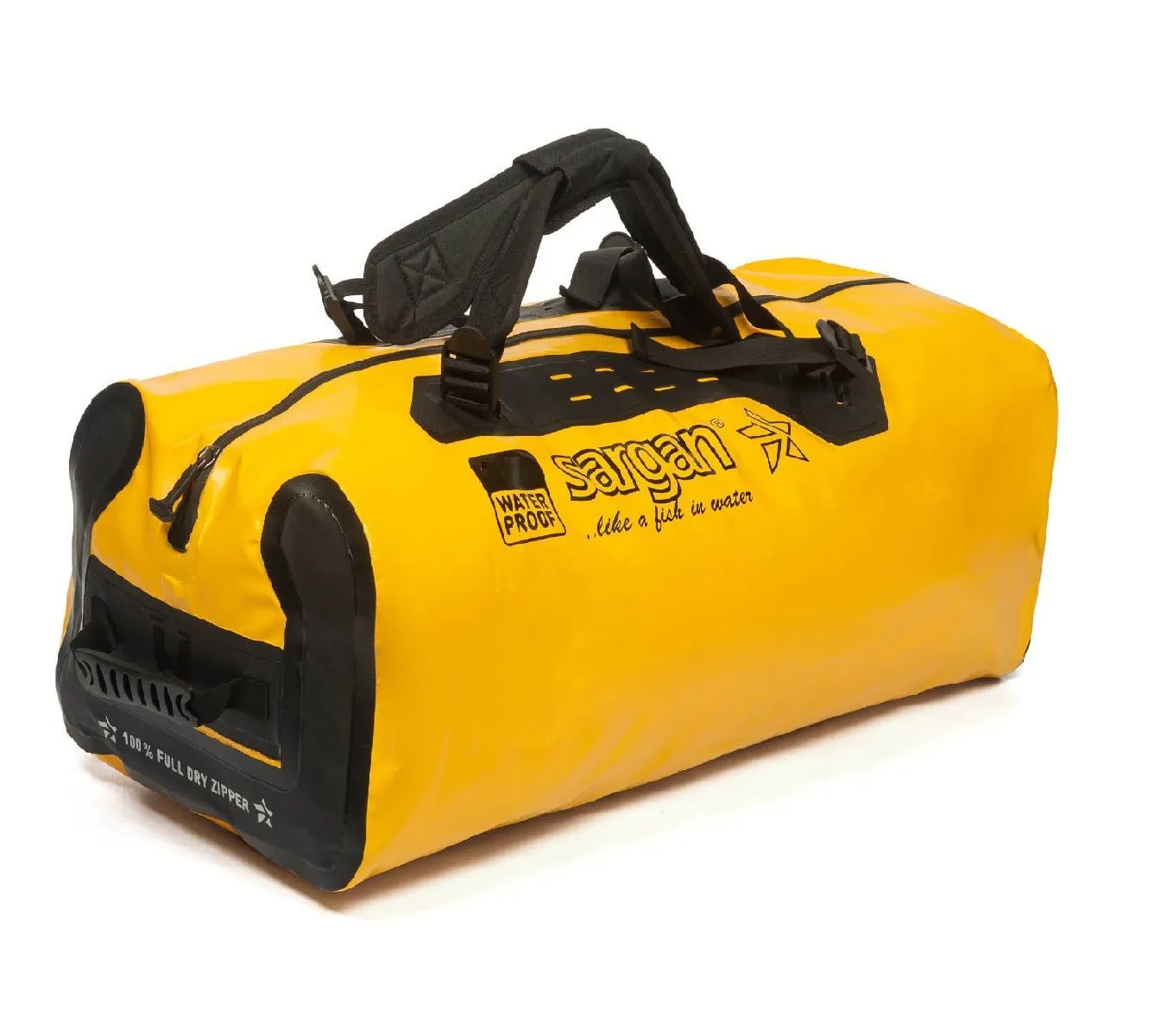 Гермо-Сумка-Рюкзак САРГАН "ПРОГРЕССОР 80.0" Герметичная молния 100%, вкладыш, желтый-черный, 80л